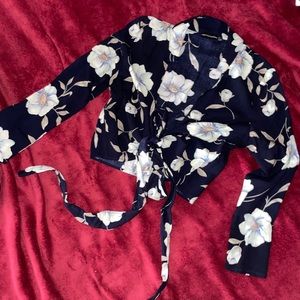 PLT tie front collared floral print shirt